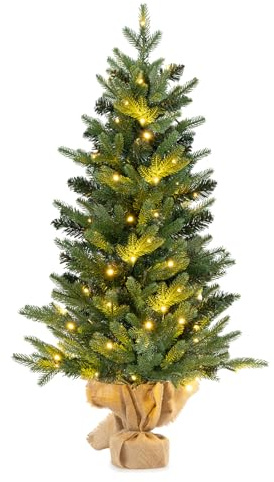 FANTASK Mini Weihnachtsbaum mit Beleuchtung, Kleiner künstlicher Weihnachtsbaum, Tannenbaum mit 50 warmweißen LED-Lichtern und Timer, Tisch-Weihnachtsbaum für Weihnachtsdeko, 90cm