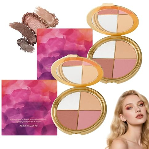 Palette Yeux Et Joues Illuminatrice, Fards à PaupièRes Et Illuminateurs, Tenue Toute La JournéE, Estompage Facile, Contouring Et Illuminateur Longue Tenue,2PCS