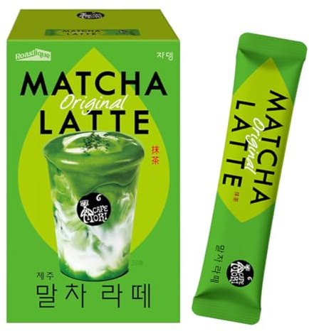 ROASTIQUE Official Café Mori Jeju Matcha Latte, 10 Sticks, 90 Calories, Ceremonial Grade Green Tea Powder Sweetened Café Quality Drink Mix, Original, 7 oz