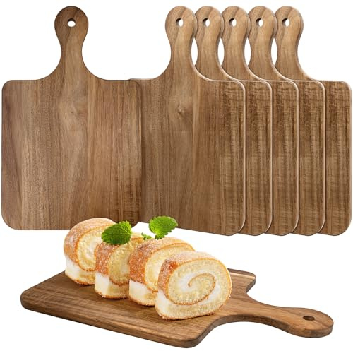 6 Stück Schneidebretter mit Griff Große Akazienholz Schneidebretter für Küche Holz Servierbrett Charcuterie Brett Käsebrett Fleisch Obst Pizza Brot Schneidebrett Holz (40.6 x 25.4 cm)