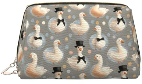 GVYGVY Beauty case da viaggio grande, in pelle PVC, con stampa con cappello e cravatta d'oca, borsa per cosmetici da donna con cerniera, portatile, impermeabile, per la cura della pelle
