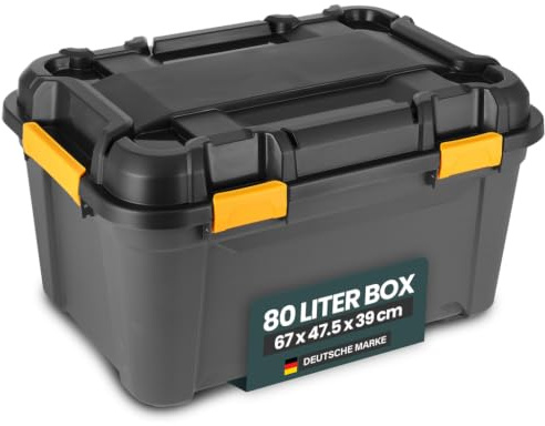Kreher® Bunker Tough Aufbewahrungsbox mit Deckel - IP67 wasserdicht & staubdicht, UV-beständig, schlagfest - Robuste Kunststoffbox für Werkzeug, Keller, Garage, Camping & Outdoor (2, 80 Liter)