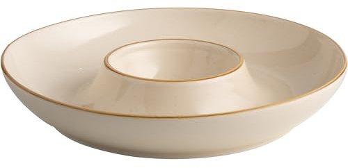 LEHAHA 12.25 inch porcelain Chip and Dip Serving Set, Ceramic Platters for Cheese, Appetizers &Chips Salsa, Fruit and Veggies, Divided Serving Trays for Family Gathering and Parties, Dark Creamy