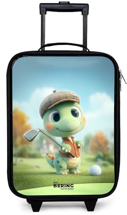 NoBoringSuitcases© Kinderkoffer Klein Reise Trolley Reisekoffer Kleiner | 48x31x19 cm - Kinder Koffer mit LED Rollen Kindertrolley Golf - Dino - Grün