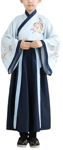 Robe Chinoise Enfant Hanfuu Costume Chinois Fille Garçon Robes Chinoise Traditionnelle Ancienne Déguisement Carnaval Cosplay Tenue Scène Arts Martiaux Ensemble Chemise Jupe Halloween Carnaval