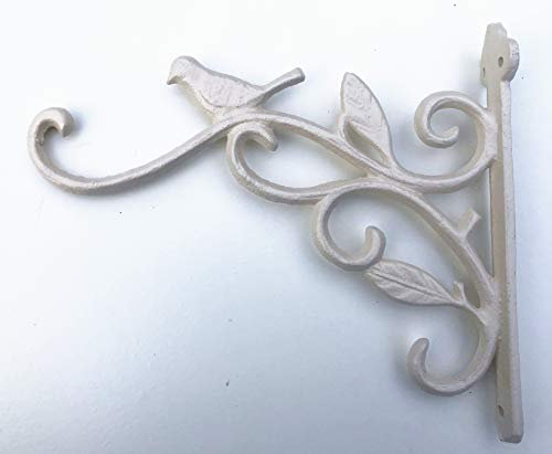 spring life Cast Iron Ornate Bird Hanging Flower Basket Bracket Hook in 3 Colours(for 14 or Under Basket) (Antique White)