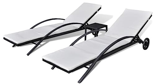 vidaXL Sonnenliegen mit Tisch Gartenliege Liege Gartenmöbel Relaxliege Strandliege Liegestuhl Freizeitliege Rattanmöbel Poly Rattan Schwarz