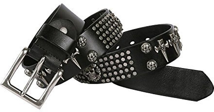 Nite closet Punk-Rock-Gürtel für Herren, Nietengürtel, Totenkopf, Leder, Nieten, schwarz, Gothic-Bekleidung, Schwarz, 43.5 inch