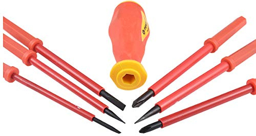 KATUR Jeu de tournevis isolé, 7Pcs Jeu de pochette à lame interchangeable isolée, Tournevis 1 mot et croix