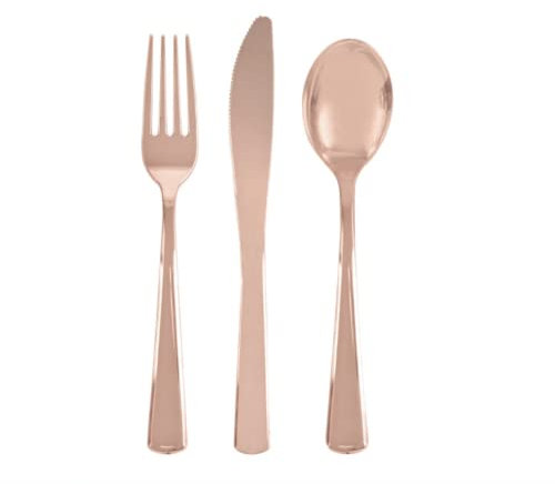 Rose Gold Solid Assorted Plastic Cutlery - Classy & Elegant Flatware Design - Perfect for Parties, Weddings & Events - 18ct