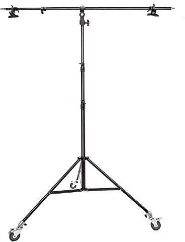 Barre Transversale Télescopique Support de Lumière Photo Studio Kit, Support D'éclairage Pliable 300cm et Girafe Trépieds 180cm avec roulettes Pivotantes pour Lampe Réflecteurs Parapluies Fonds Photo