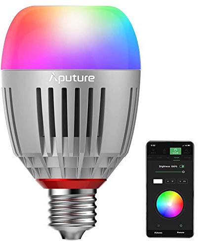 Aputure Accent B7C Smart Led Light Bulbs 7W RGBWW,TLCI 96+ CRI 95+ 2,000K-10,000K Adjustable 0-100% Stepless Dimming CCT/HSI/FX Mode App Control Built-in Battery/AC Power via E26/E27 Socket