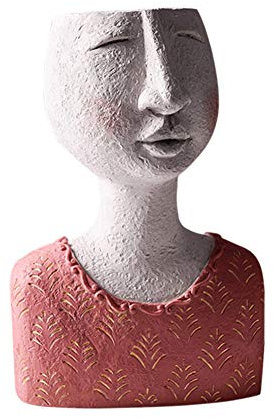 KHBNHJ Art Portrait Blumentopf, Vintage Art Portrait Skulptur Blumentopf Gesicht Sukkulenten Übertopf für Home Office Garten Dekoration dunkelrosa 27,5 x 10,5 x 17,8 cm