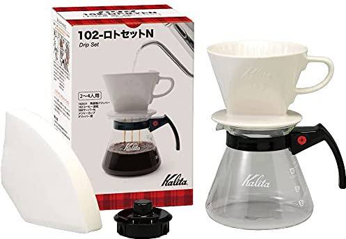 Kalita Verseuse en verre avec support de filtre en céramique et 102 filtres en papier, 500 ml, fabriquée au Japon