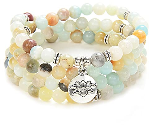 108 Bead Mala Armband Halsband med Lotus Charm och 6 mm små stenpärlor