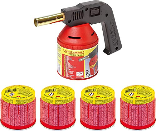 ROTHENBERGER Industrial Lötlampen Set PREMIUM inklusive 4x C200 Supergas Stechkartusche | Lötbrenner | Bunsenbrenner | Gasbrenner