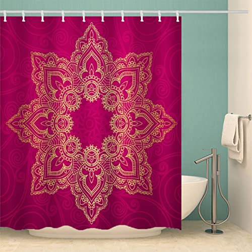 MOXINO Mandala Duschvorhang Anti-Schimmel 240x200 cm Polyester Stoff Textil Waschbar Badvorhang 3D Blumen Boho Abstrakt Motiv Design Shower Curtain Wasserdicht Badezimmer Vorhänge mit 12 Haken