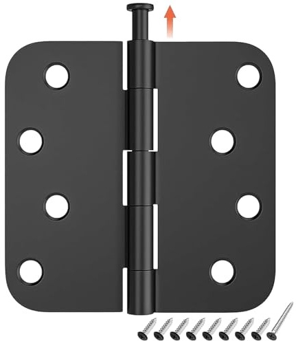 HOSOM 6 Pack Rounded Door Hinges 4 Inch 5/8'' Radius Corner, Matte Black Exterior & Interior Door Hinge for Entryway, Patio, Playhouse & More