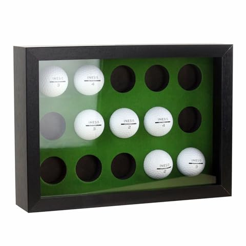 Bivitre Golfbälle Vitrine für 15 Bälle mit Acrylstaub-UV-Abdeckung | Holzkoffer, Wandhalterung und freistehende Schattenbox für Glofball-Sammler, Erinnerungsstücke, Autogrammbälle