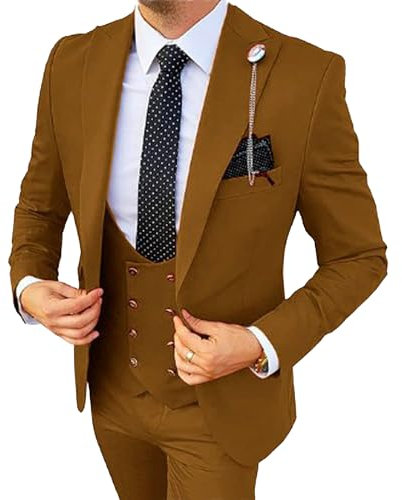 Herren Business Casual Bräutigam Anzug Set 3 Stück Slim Fit Double Breasted Smoking Anzüge Formal Anzug für Hochzeit Prom (Braun,S)