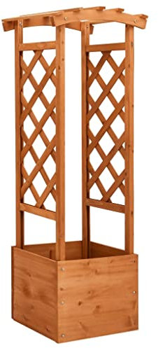 Makastle Jardinière à Treillis de Jardin, Bac à Fleurs Treillis, Pot de Fleurs d’Extérieur, Lit surélevé de Jardin avec Treillis, pour Plantes Grimpantes, avec Arche 49x39x130 cm Bois de Sapin