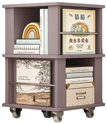 GaRcan 2-stufiges drehbares Bücherregal, CD-Regal, stehendes Bücherregal mit Rollen für drehbares Bücherregal, geeignet für Zuhause/Büro