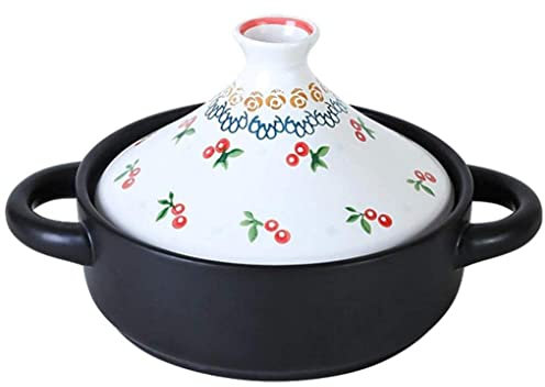 Pentola a cottura lenta in ceramica di argilla dipinta a fiori bianchi da 7,9 pollici con manico antiscottatura facile da pulire