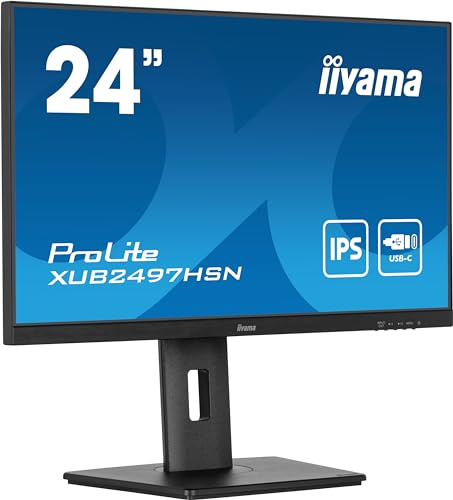 iiyama Prolite XUB2497HSN-B2 60,5cm 23,8 IPS LED-Monitor Full-HD 100Hz HDMI DP-in/Out DaisyChain USB3.2 USB-C Dock 65W LAN Slim-Line Höhenverstellung Pivot Adaptive Sync schwarz