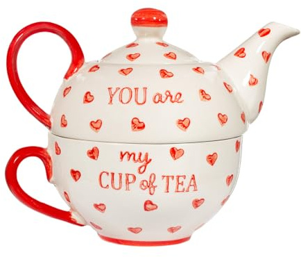 Sass & Belle 'You are My Cup of Tea' Tea for One - Ceramic Teapot Set with Mug Romantic Heart Design Kitchen Accessory Gift for Mum Decorative Home Decor Gift Designed by Sass and Belle