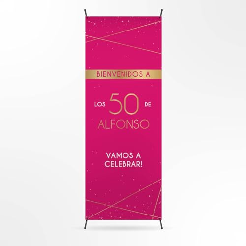 Cartel cumpleaños Personalizado - Photocall cumpleaños para Decoracion | Print Stamp Love, Decoracion cumpleaños, Lona personalizada PVC Resistente con Estructura, Montaje fácil (70x180cm) FUCSIA