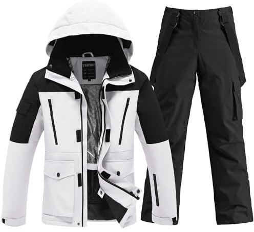 HOTIAN Conjunto de chaqueta y pantalones de esquí para hombre, traje de nieve de invierno, cálido, impermeable, a prueba de viento, ropa de esquí para hacer snowboard, M