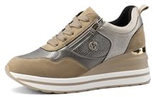 QUEEN HELENA Kilklack Sneakers Höga Gymnastikskor Kvinnor X31-34, Khaki, 38 EU