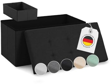 Blumtal Sitzbank mit Stauraum + extra Box - Truhenbank mit Stauraum 76x38x38 cm - Bequemer Hocker- Aufbewahrungsboxen - Sitzbox Schwarz