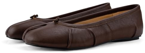 VBDB Tabi Brown Flats Shoes for Women Slip on Low Heel Wide Width Casual Shoes Split Toe Ballet Flats Size 9