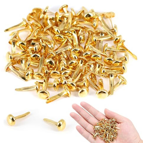 100 Stück Metall Musterbeutelklammern, Gold Metall Rundkopfklammern Verschlussklammern, Runde Briefklammern 8mm Rundkopfklammern für DIY Schulbüro Basteln Dekorationenherstellung Verzierungen