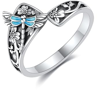DAYLINLOVE Dragonfly Gifts 925 Sterling Silver Turquoise Dragonfly Spoon Thumb Rings Dragonfly Jewelry Gifts for Women