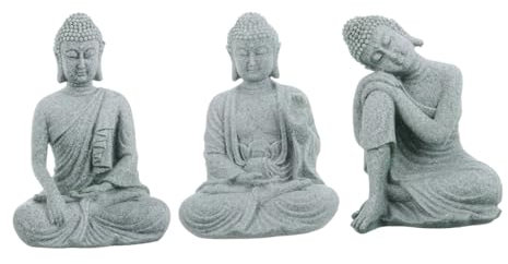 PartyKindom 3stücke Sitzende Buddha-Statue Aus Stein Kleine Deko-Figur Für Aquarium Oder Fischtank Mini-skulptur Für Desktop Wohnzimmer Oder Außenbereich Yoga-Raum Verschönerung