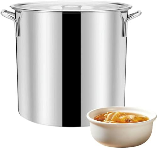 Cubo de Acero Inoxidable 201, Olla para Sopa de Acero Inoxidable con Tapa, Cubo Redondo para Uso doméstico y Comercial para Sopa, guiso y Salsa, 20 l