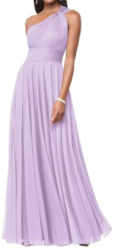 HPPEE Abito da donna monospalla da damigella d'onore per matrimonio senza maniche in chiffon plissettato abito da sera formale, Lilla, 44