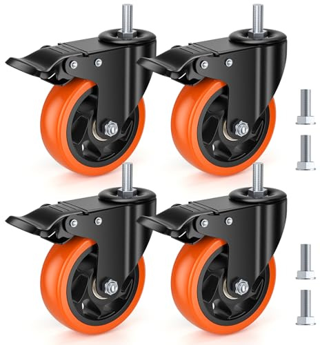 100mm Heavy Duty Castors Set of 4 with Brakes, Brake 450KG Total Load Capacity, 360° Swivel Workbench Caster Wheels for Industrial Furniture Tool Trolley Pallets Use
