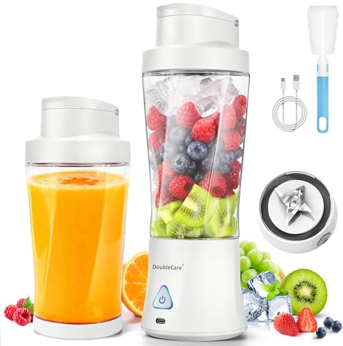 Mixeur à Jus 700ml, Blender Électrique, Smoothie Maker, Mixeur Rechargeable via USB (6000mAh) avec Conception 3D à 6 lames & Niveau d'Étanchéité IP67, avec Auto-Nettoyage en un clic – Blanc