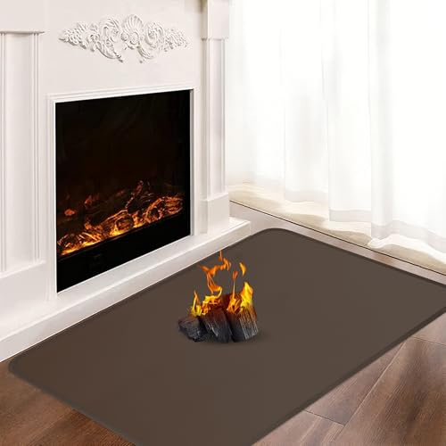 Khongoo Tapis cheminée Anti feu, Tapis Anti feu, Tapis Ignifuge pour poêle à Bois, cheminée, intérieur et extérieur, protège Les sols et Les Tapis Contre Les étincelles, 100x60x0.1cm, Marron