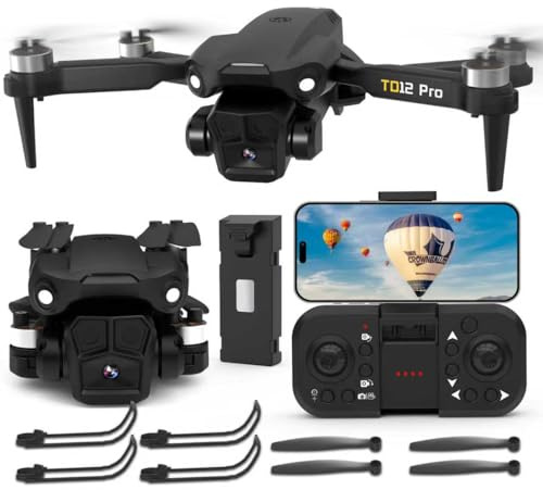 Toladrone TD12PRO Drone con Fotocamera 1080P, Droni per Adulti, Regolabile Motorizzato a 90°, Resistenza al Vento di Livello 3, Controllo Tramite APP, Quadricottero Pieghevole per Principianti
