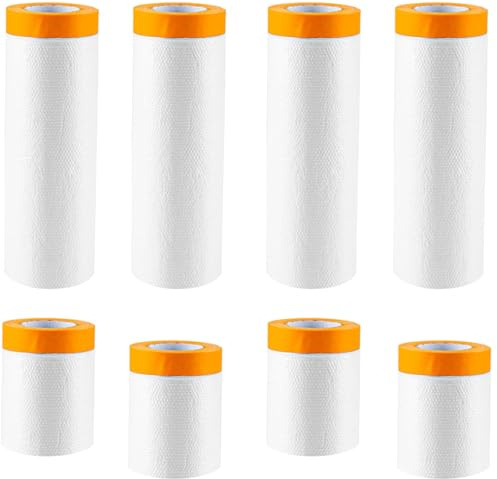 QYDMIN 8 Rollen Abdeckfolie mit Klebeband, 150cm x 20m / 55cm x 20m Malerfolie, PE Transparente Abdeckfolienrollen Selbstklebende Farbe für Möbel Auto Boden Wand Malerei (4 Rollen jeder Größe)