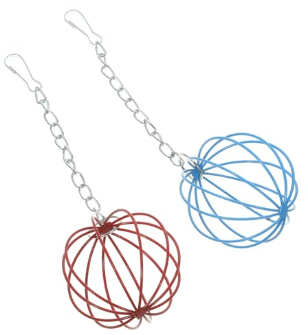 JUMPLAWN Hängende Futterbälle und Einfach zu Lagern 2 Stück aus Eisen mit Aufbewahrungskette Robustes Design für Kaninchen und Kleine Haustiere für Käfige