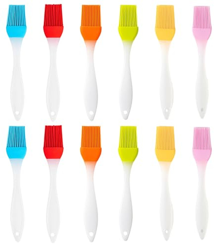 12 Silicone Pastry Brushes, Egg Wash Brushs & Basting Brush for Cooking, with Food Grade Silicone Bristles, Oil Brush for Cooking, 17 cm x 3 cm