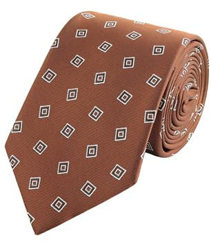 WANYING Corbata marrón de 8 cm para hombre, tejido jacquard, estándar, para negocios, informal, formal, boda, fiesta, retro, marrón con patrones cuadrados