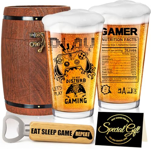 Joybble Birthday Gifts for Boys, Boys Birthday Gifts, Valentine's Day Gifts for Gamer, Christmas Boy Gifts from Dad, Mum, Personalised Gift Beer Glasses, Decorations Vintage Beer Glass Set
