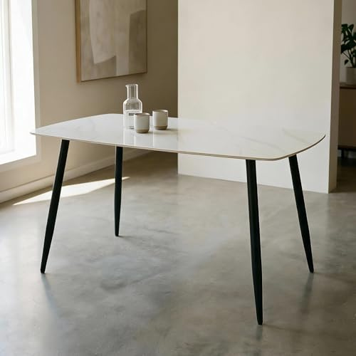 IDIMEX Esstisch MORA mit 140 x 80 cm Keramik Tischplatte, Weiß/Schwarz - rechteckiger Esszimmertisch, Robustes Metallgestell, moderner Küchentisch mit abgerundeten Ecken, ideal für den Essbereich