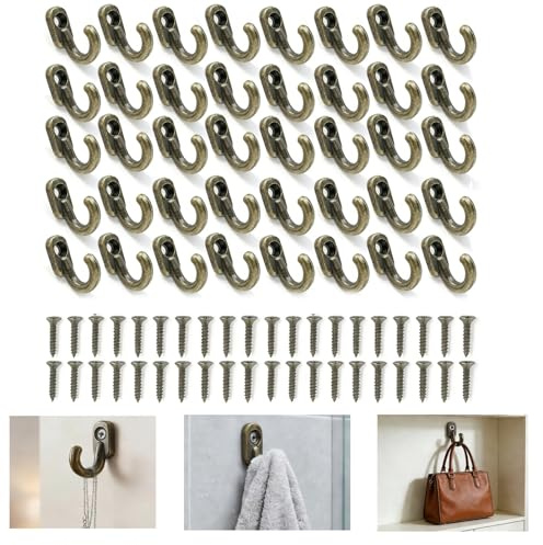 Nevoluxer Lot de 40 Crochets à Visser Mural en Laiton, Mini Crochet Porte-Clef pour Clés Sacc Serviettes - 16x13 mm pour Cuisine et Salle de Bain